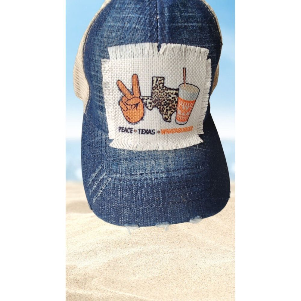PAIGE Denim Blue & Tan Texas Peace Trucker Hat